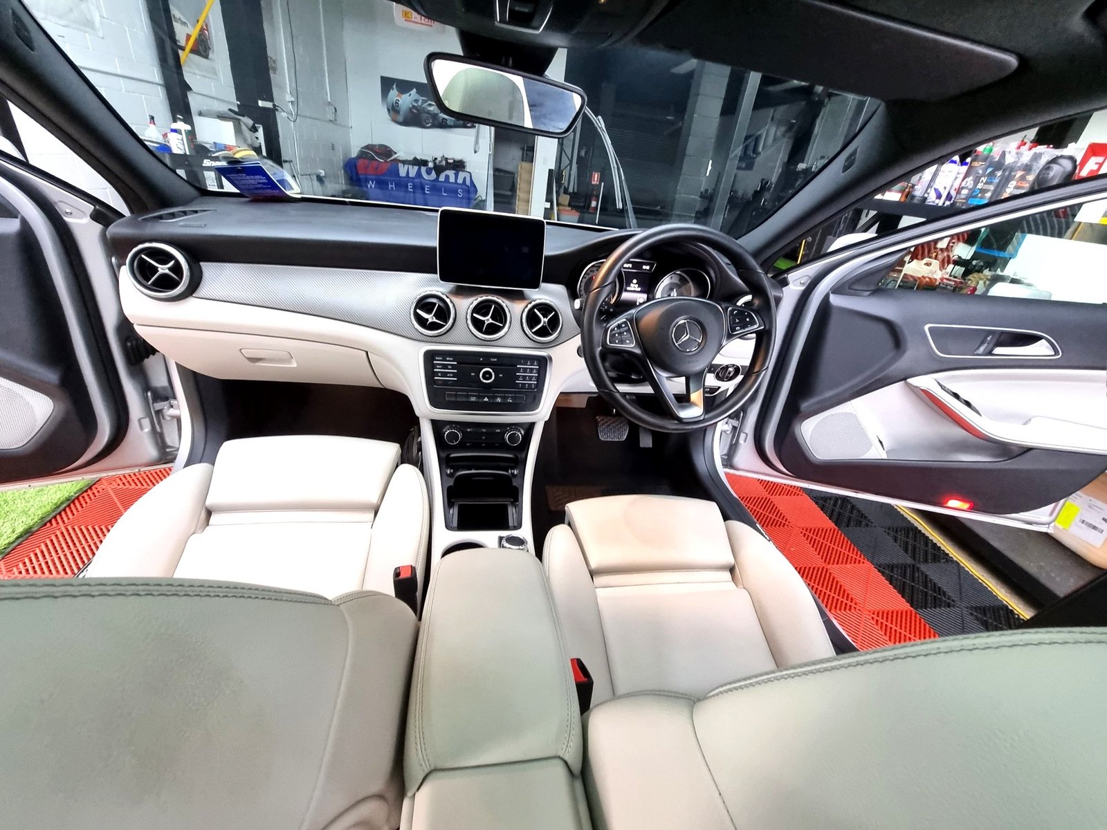 Mercedes-Benz cream leather interior freshly detailed and conditioned