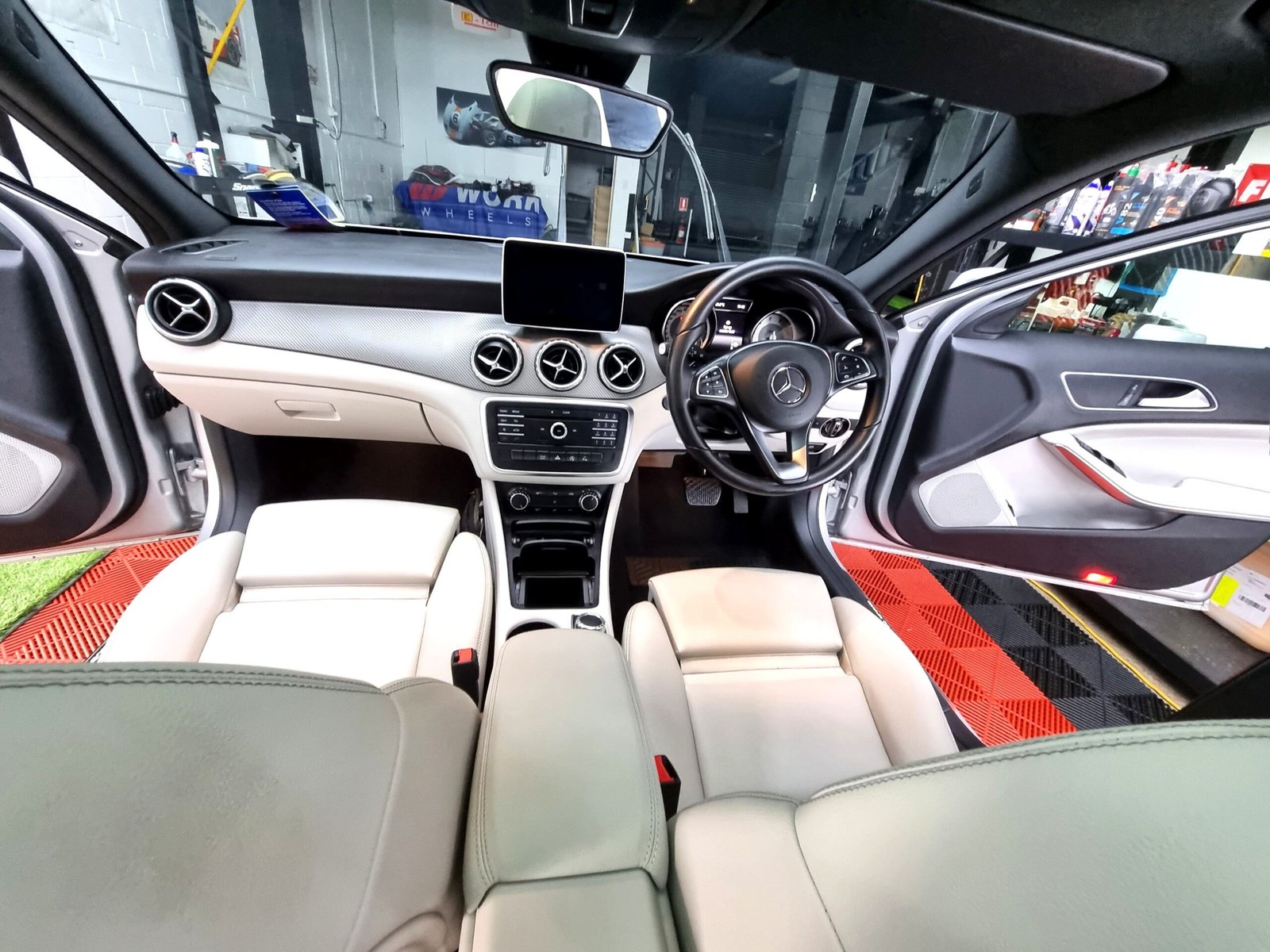 Cream leather cabin of a Mercedes-Benz after an ultimate interior detail